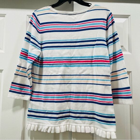Talbots Nautical Striped Ruffle Hem Sweater Size M - Picture 4 of 10